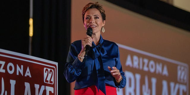 Kari Lake, Republican gubernatorial candidate for Arizona, during an Election Night Party in Scottsdale, Arizona, US, on Tuesday, Aug. 2, 2022.