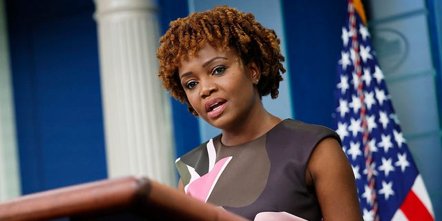 Press secretary Karine Jean-Pierre speaks during the daily news conference at the White House on Aug. 9, 2022.