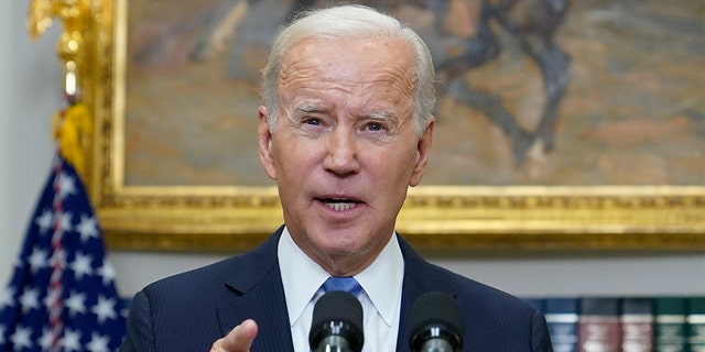 President Biden speaks about the ongoing federal response efforts for Hurricane Ian from the Roosevelt Room at the White House in Washington, Friday, Sept. 30, 2022. 