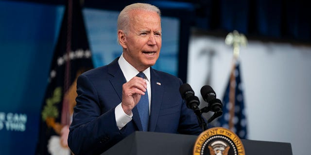 President Biden speaks about the COVID-19 vaccination program during an event in the South Court Auditorium on the White House campus July 6, 2021, in Washington. 