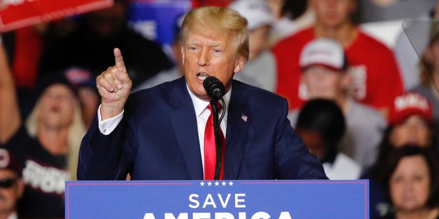 Former President Donald Trump speaks at a campaign rally in Youngstown, Ohio., Saturday, Sept. 17, 2022. 