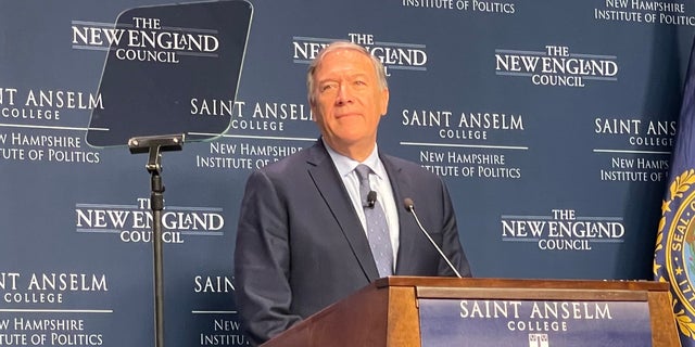 Former Secretary of State Mike Pompeo address the 'Politics and Eggs' speaking series at the New Hampshire Institute of Politics, on Sept. 20, 2022 in Goffstown, N.H. 