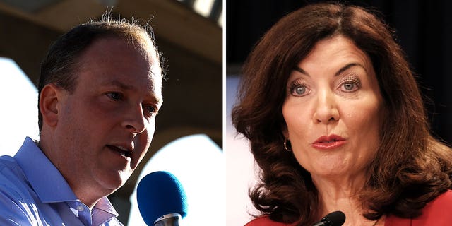 Republican Rep. Lee Zeldin (left) and Democrat Gov. Kathy Hochul (right) vie for the governorship of New York. 