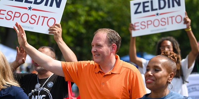 Rep. Lee Zeldin, R-NY, campaigns for governor during the annual West Indian Day parade on September 5, 2022 in Brooklyn, New York City. 