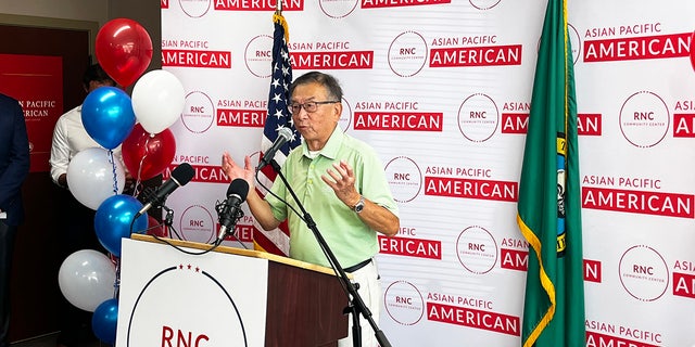 Conrad Lee, the former Mayor of Bellevue, Washington, speaks at the RNC's opening of the Issaquah community center on August, 31, 2022. Lee was the first Asian American mayor of Bellevue.