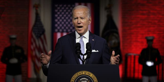 President Joe Biden delivers a primetime speech at Independence National Historical Park Sept. 1, 2022 in Philadelphia, Pennsylvania. President Biden spoke on "the continued battle for the Soul of the Nation."  