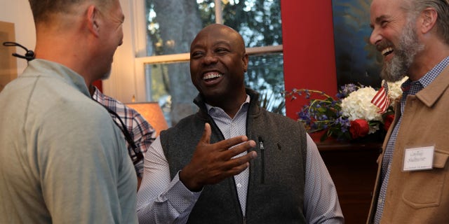 Sen. Tim Scott of South Carolina meets voters in Summerville, South Carolina, in November 2021. The Republican senator is running for reelection this year.