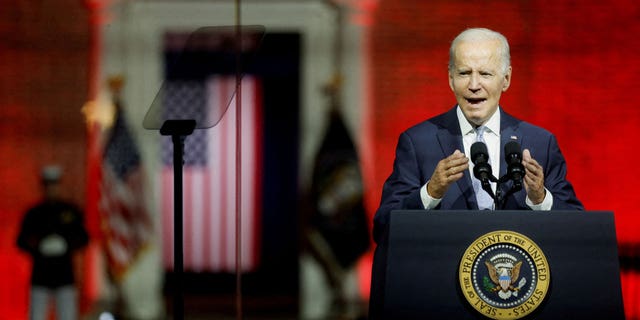 President Biden delivers remarks on what he calls the "continued battle for the soul of the nation" in front of Independence Hall at Independence National Historical Park in Philadelphia Sept. 1, 2022.