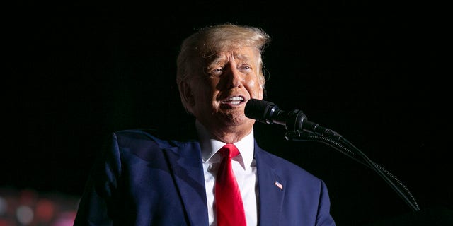 Former President Donald Trump speaks at a Save America Rally at the Aero Center Wilmington on September 23, 2022 in Wilmington, North Carolina. The "Save America" rally was a continuation of Donald Trump's effort to advance the Republican agenda by energizing voters and highlighting candidates and causes. 