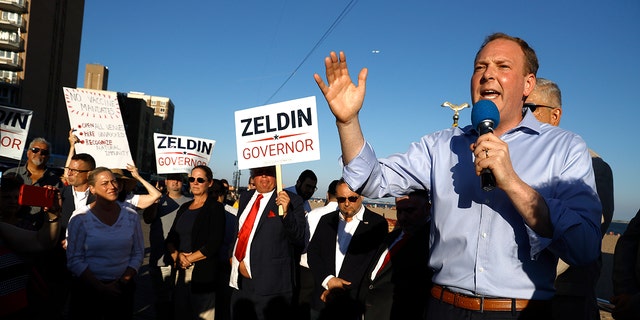 Republican gubernatorial candidate Lee Zeldin speaks during his "Save New York" rally in Brighton Beach on August 03, 2022, in the Brooklyn, New York City. 