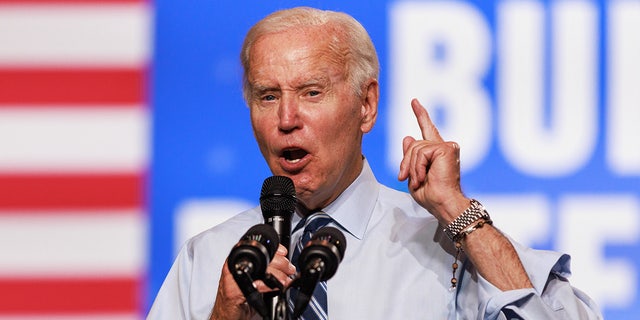 President Biden speaks at a rally with Maryland Democrats at Richard Montgomery High School in Rockville, Maryland on August 25, 2022. 
