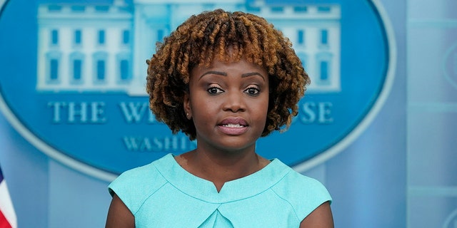 White House press secretary Karine Jean-Pierre speaks during the daily briefing at the White House in Washington.