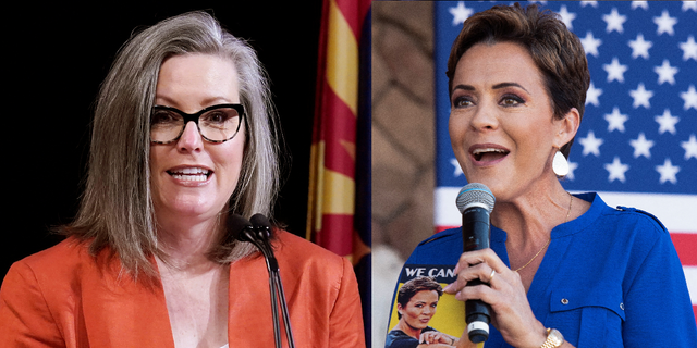 Arizona gubernatorial candidates Katie Hobbs, left, and Kari Lake