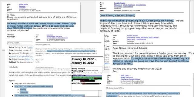 Records involving FERC Commissioner Allison Clements are pictured.