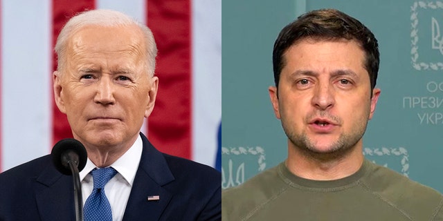 Photo of Ukraine President Volodymyr Zelenskyy (right) and President Biden.