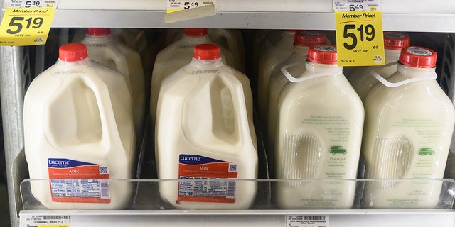 Milk prices are displayed in a supermarket in Washington, D.C., on May 26, 2022.