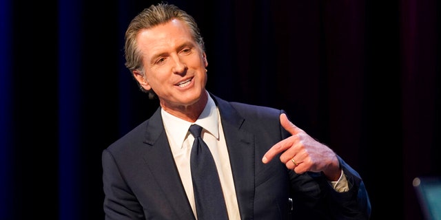 Democratic Gov. Gavin Newsom responds to a question during a gubernatorial debate with Republican challenger state Sen. Brian Dahle, held by KQED Public Television in San Francisco, on Sunday, Oct. 23, 2022.