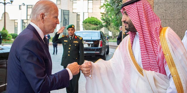 President Biden greets Saudi Crown Prince Mohammed bin Salman in Jeddah, Saudi Arabia, in July.