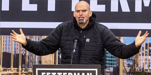 John Fetterman, lieutenant governor of Pennsylvania and Democratic Senate candidate, speaks during a campaign rally in Pittsburgh, Pennsylvania, on Saturday, Oct. 1, 2022.