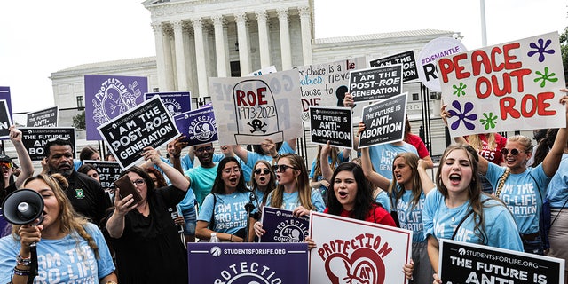 Pro-life demonstrators outside the US Supreme Court in Washington, D.C., on Friday, June 24, 2022.