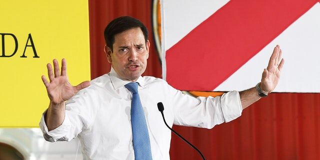 Sen. Marco Rubio speaks to supporters at a campaign stop on the Keep Florida Free Tour at the Horsepower Ranch in Geneva.