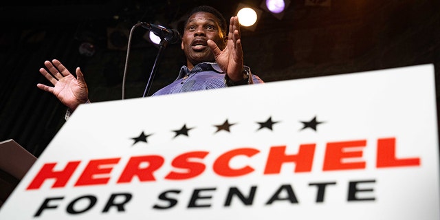 Heisman Trophy winner and Republican candidate for US Senate Herschel Walker speaks at a rally on May 23, 2022, in Athens, Georgia.