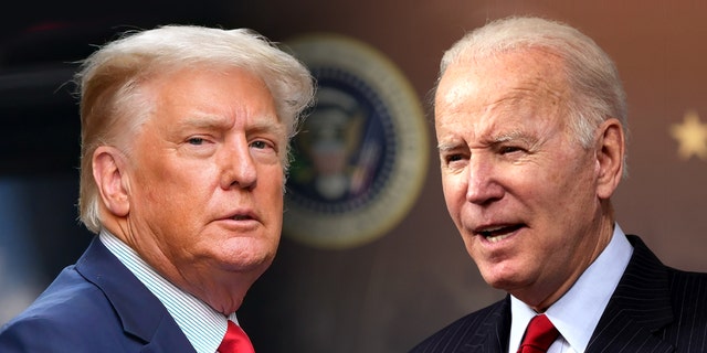 A side-by-side of former President Donald Trump and President Biden.