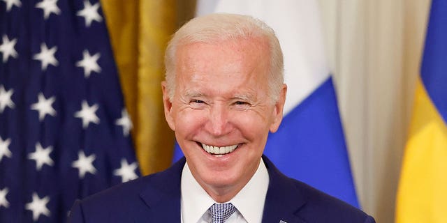 U.S. President Joe Biden speaks before signing the agreement for Finland and Sweden to be included in the North Atlantic Treaty Organization (NATO) in the East Room of the White House 