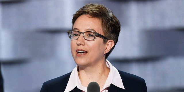 Democratic Oregon gubernatorial candidate Tina Kotek, then the Speaker of Oregon's House of Representatives, gives address during the 2016 Democratic National Convention in Philadelphia, Pennsylvania.