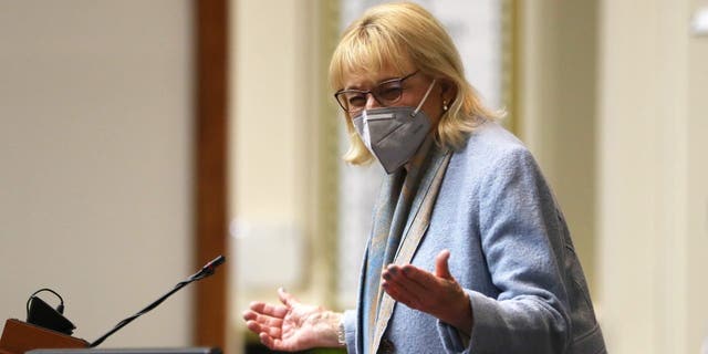 FILE: Maine Gov. Janet Mills delivers her State of the State Address at the Maine State House on Thursday. 