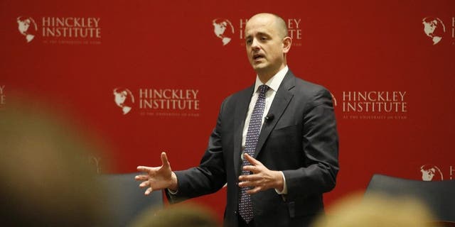 U.S. independent presidential candidate Evan McMullin talks to students at the University of Utah's Hinckley Institute on November 2, 2016, in Salt Lake City, Utah.