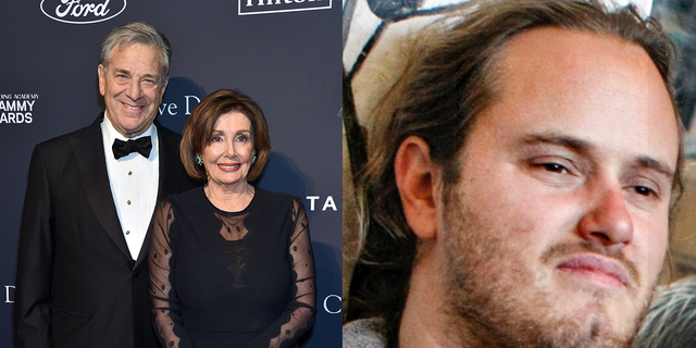 (Left) Paul Pelosi and Nancy Pelosi attend the Pre-GRAMMY Gala. (Right) David DePape