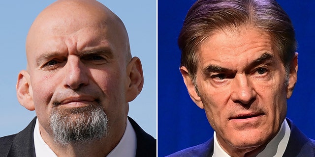 This combination of file photos shows Democratic Senate candidate, Pennsylvania Lt. Gov. John Fetterman, left, and Republican Senate candidate Dr. Mehmet Oz in 2022 photos. 