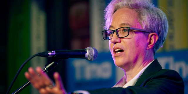 Democratic gubernatorial candidate Tina Kotek speaks to supporters in Portland, Ore., after she won Oregon's Democratic primary election on May 17, 2022.