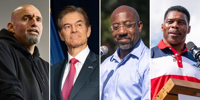 From left to right: Pennsylvania Democratic Senate candidate John Fetterman, Pennsylvania Republican Senate candidate Mehmet Oz, Georgia Democratic Senate candidate Raphael Warnock and Georgia Republican Senate candidate Herschel Walker.