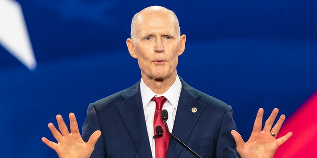 Senator Rick Scott speaks during the CPAC (Conservative Political Action Conference) Texas 2022 conference at Hilton Anatole.