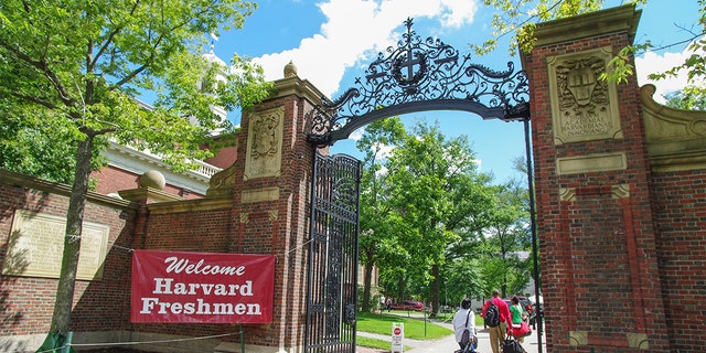 Cambridge, USA - August 26, 2010. Gate at Harvard Yard in Harvard University. Harvard University is located in Cambridge, Massachusetts, United States.