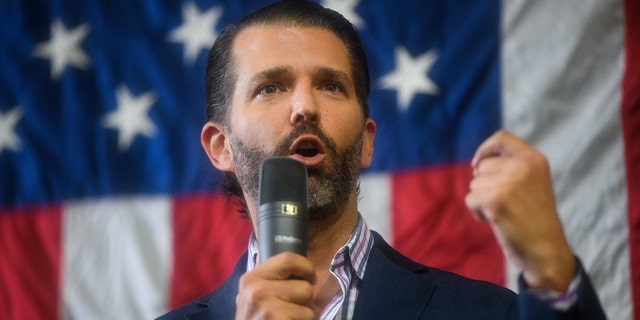 Donald Trump Jr. speaks during a campaign rally at Illuminating Technologies on October 13, 2022 in Greensboro, North Carolina. 