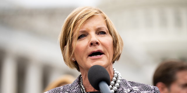 Rep. Susie Lee, D-Nev., speaks during the news conference on the Invest to Protect Act outside the Capitol on Thursday, May 12, 2022.