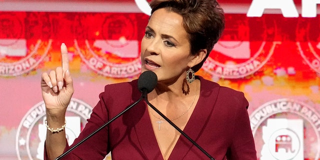 Kari Lake, Arizona Republican candidate for governor, speaks to supporters at the Republican watch party in Scottsdale, Ariz., Tuesday, Nov. 8, 2022. 