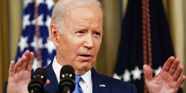 President Biden after he delivered remarks in the State Dining Room, at the White House on November 09, 2022, in Washington, D.C. 