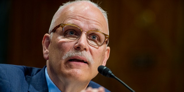 Chris Magnus appears before a United States Senate Committee on Finance hearing to consider his nomination to be Commissioner of U.S. Customs and Border Protection on Oct. 19, 2021, in Washington, DC.