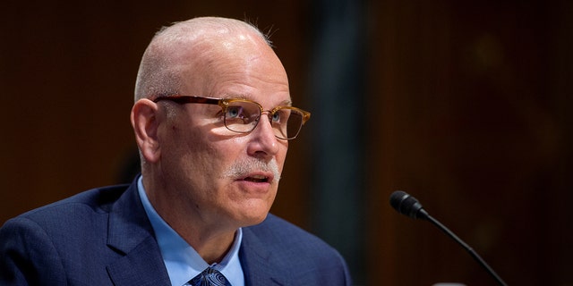 Chris Magnus appears before a Senate Finance Committee hearing on his nomination to be the next U.S. Customs and Border Protection commissioner in the Dirksen Senate Office Building on Capitol Hill in Washington, DC, U.S., Oct. 19, 2021.