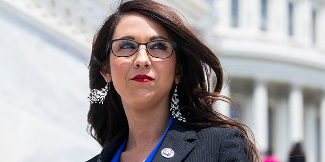 Rep. Lauren Boebert, R-Colo., is seen on the House steps of the U.S. Capitol after the last votes of the week on Thursday, June 16, 2022. 