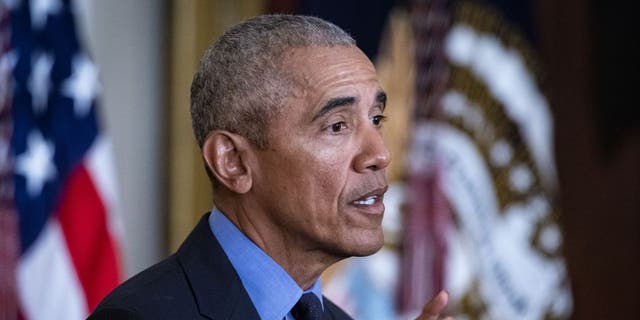 Former U.S. President Barack Obama speaks about the Affordable Care Act and lowering health care costs for families during an event in the East Room of the White House 