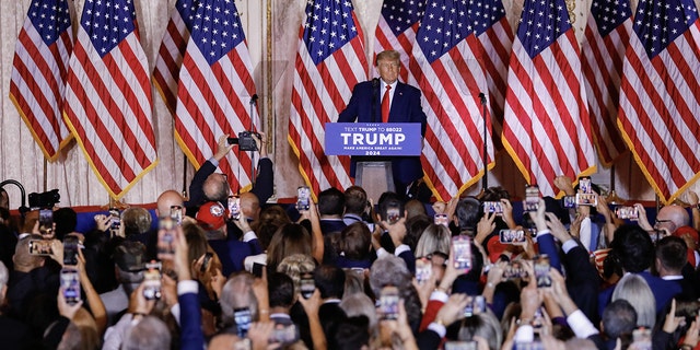 Former US President Donald Trump during an announcement at the Mar-a-Lago Club in Palm Beach, Florida, US, on Tuesday, Nov. 15, 2022. 