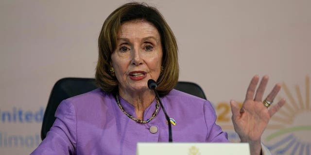 Speaker of the House Nancy Pelosi, D-Calif., speaks during a panel at the COP27 U.N. Climate Summit, Friday, Nov. 11, 2022, in Sharm el-Sheikh, Egypt. 