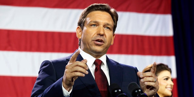 Florida Gov. Ron DeSantis gives a victory speech after defeating Democratic gubernatorial candidate Rep. Charlie Crist during his election night watch party at the Tampa Convention Center on November 8, 2022 in Tampa, Florida.