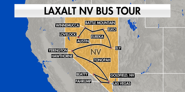 U.S. Senate candidate Adam Laxalt toured rural Nevada Nov. 2-4, driving around 1,100 miles.