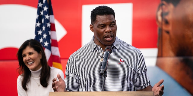 Herschel Walker, Republican candidate for U.S. Senate, speaks at a campaign event on November 6, 2022 in Hiram, Georgia.